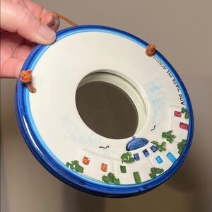 VTG Handpainted Greek Pottery Greece Mykonos Santorini Round Accent Wall Mirror